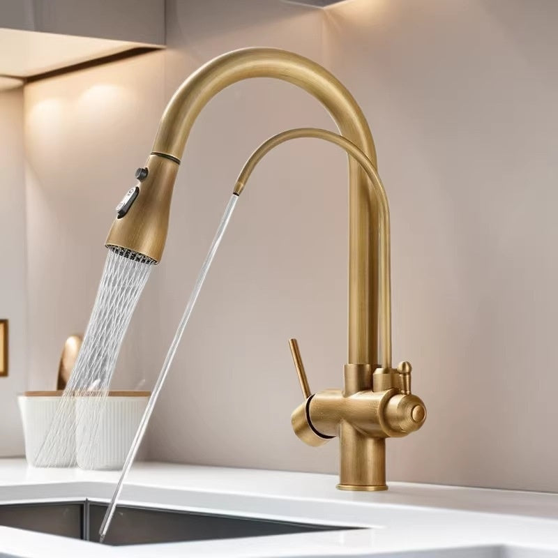 Antique Copper Three-in-One Kitchen Faucet