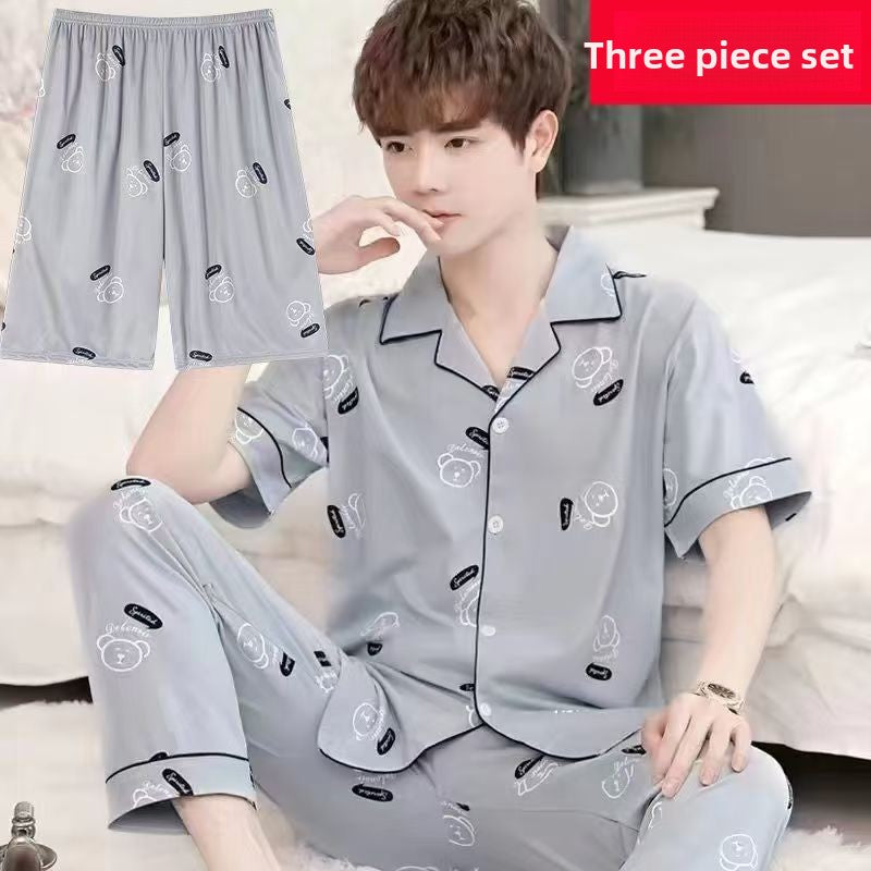 Pure Cotton Mens Three-Piece Pajama Set
