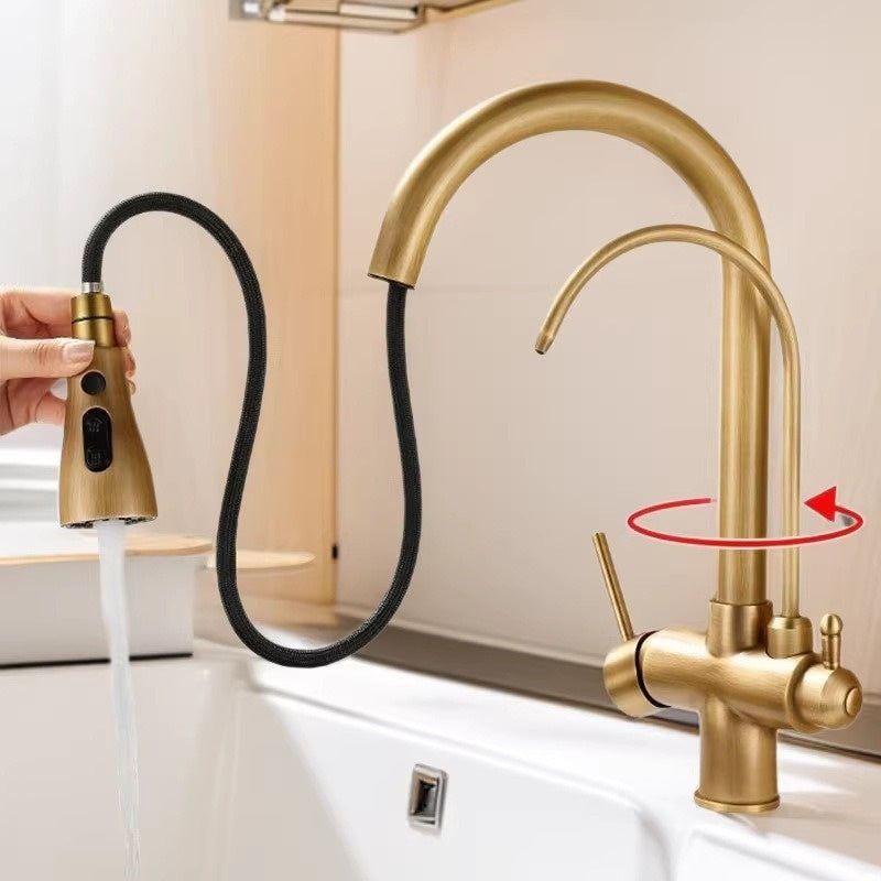 Antique Copper Three-in-One Kitchen Faucet