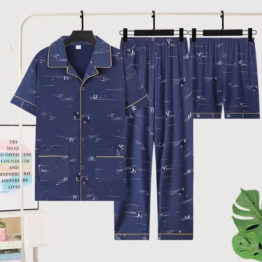 Pure Cotton Mens Three-Piece Pajama Set