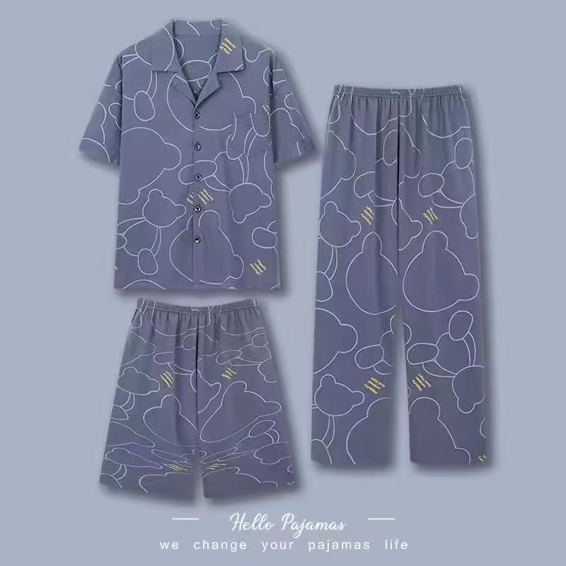 Pure Cotton Mens Three-Piece Pajama Set
