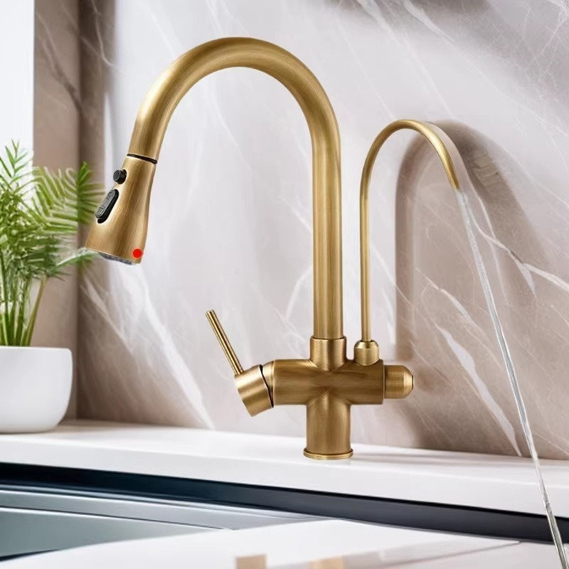 Antique Copper Three-in-One Kitchen Faucet